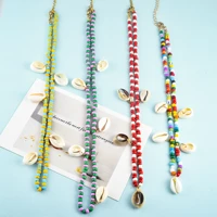 2021 bohemia colorful beaded necklace shell pendant beach short collar clavicle pendant necklace new fashion jewelry for women