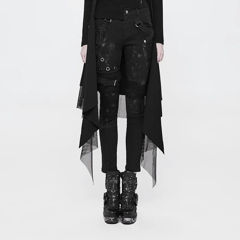 

Broken Mesh Women Trousers Women's Punk Rock Biker Fashion Personality Dilapidated Streetwear Casual Women Black Pants PUNK RAVE