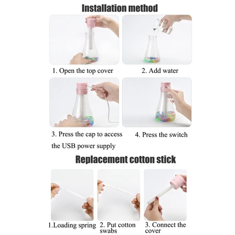 

500Ml USB Mini Wishing Bottle Humidifier Air Purifier +Colored Stones