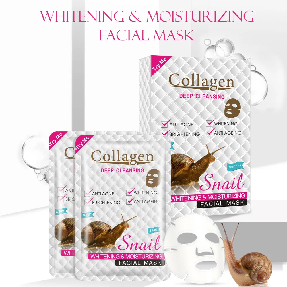 

25ml*10pcs Collagen facial mask Collagen snail essence facial mask moisturizing softening pores Skin care beauty products
