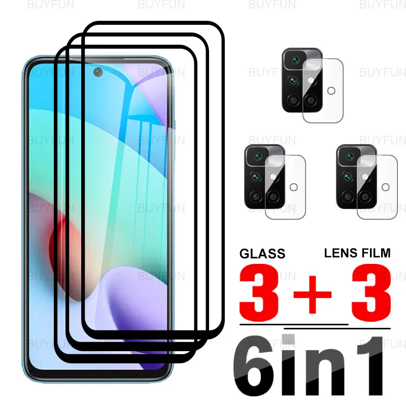 

6in1 Screen Protector For Xiaomi Redmi 10 6.5inch Black edge tempered glass for xiaomi xioami xaiomi redmi 10 camera lens film