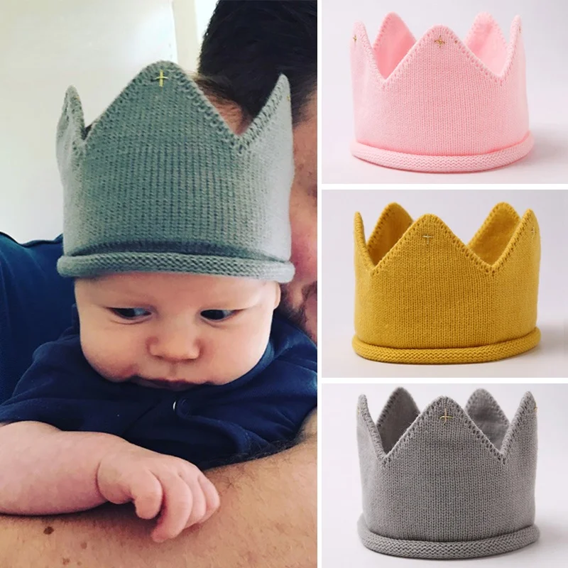 

Crown Baby Hat Photography Props Autumn Winter Knit Newborn Baby Girl Boy Hats Turban Infant Toddler Beanie Cap Casquette Enfant