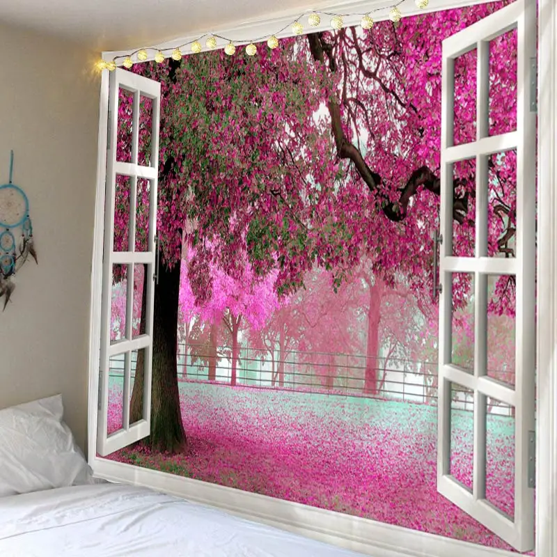 Красивый большой настенный гобелен с красным деревом недорогой подвесной