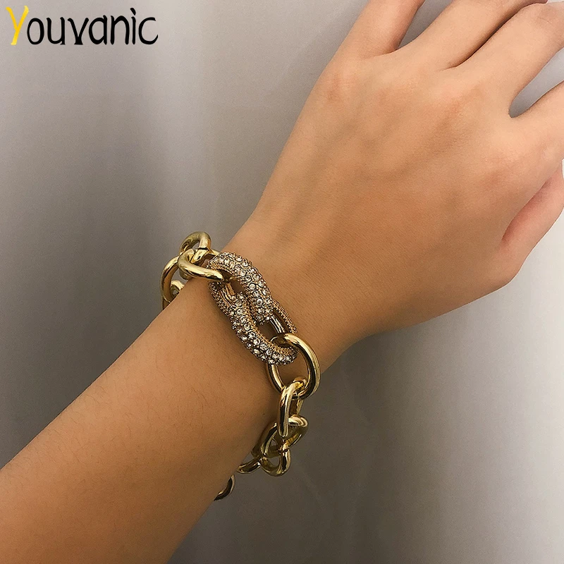 Роскошный браслет youvolic из звеньев цепи с кристаллами большой круглый кубинский