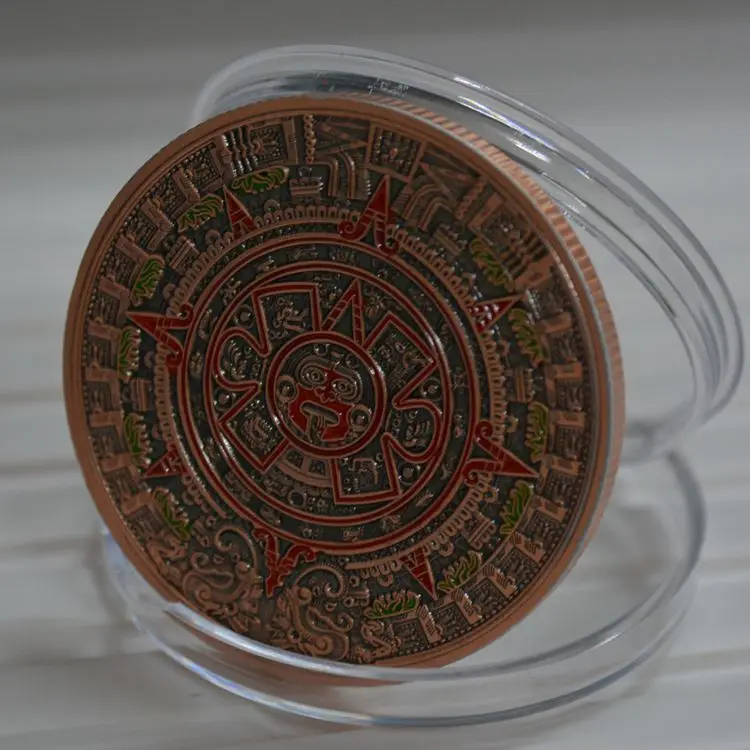 

Mexico Mayan Embossed Commemorative Medal Gold-plated Three-dimensional Embossed Color Lacquer Commemorative Coin