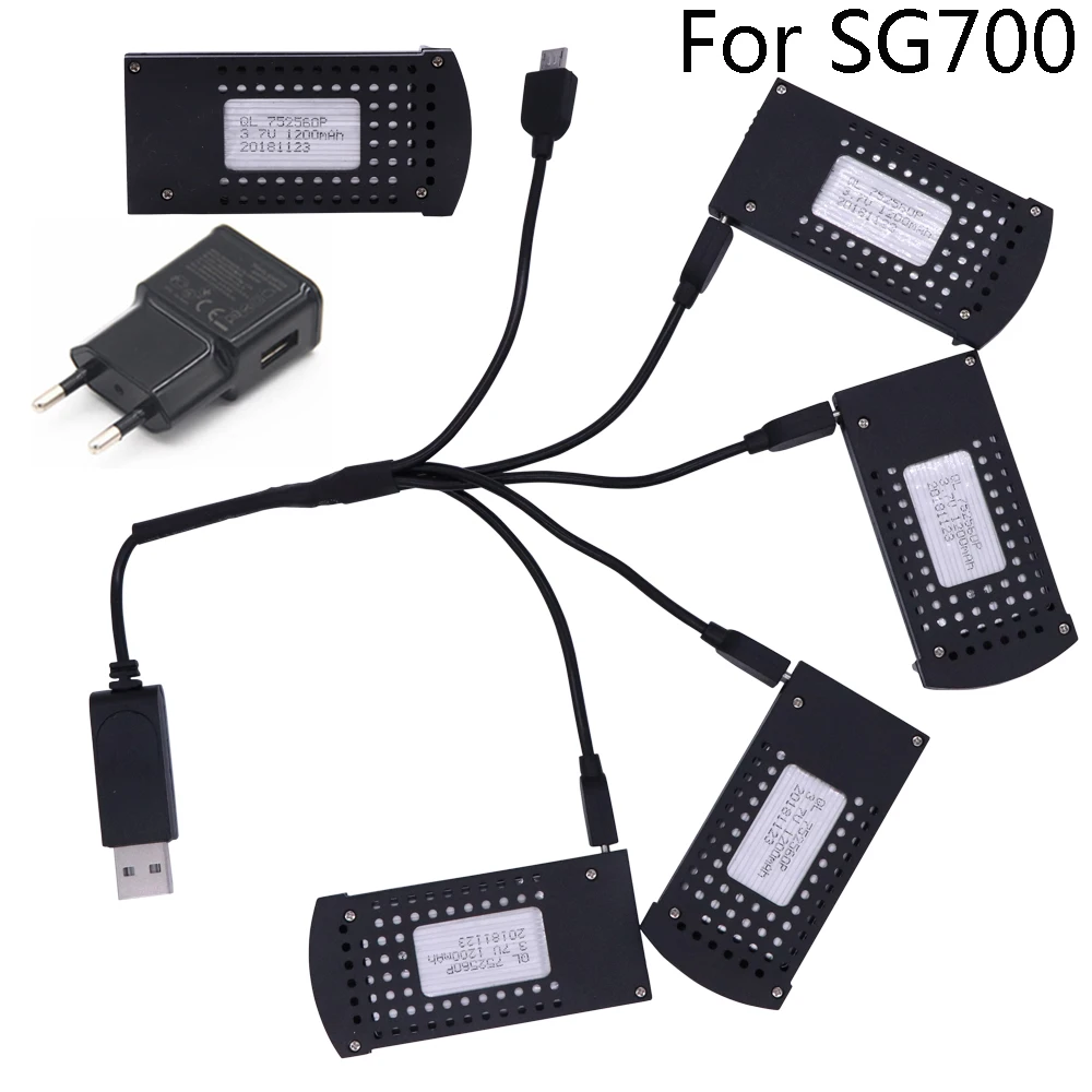 Литий-полимерный аккумулятор 3,7 в, 1200 мАч и зарядное устройство 5 в 1 для DM107S SG700 S169, запчасти для радиоуправляемого квадрокоптера, 3,7 в, детали для дрона