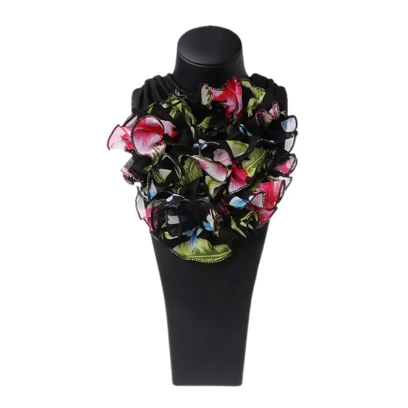 

Womens Floral Collar Scarf Luxury Flower Printed Neckerchief Ring Neck Scarves F42F