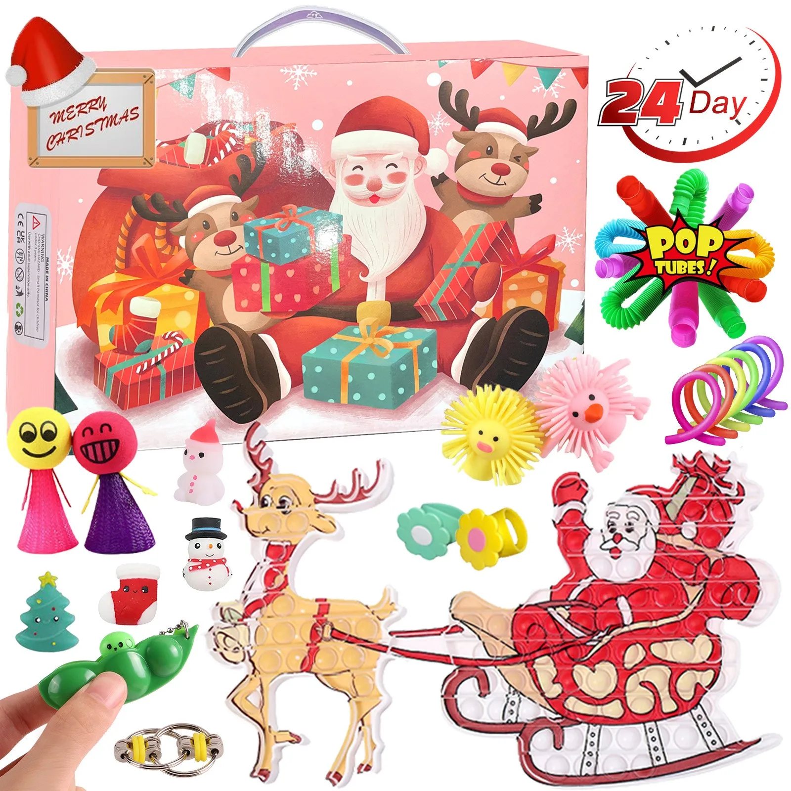 

24 дня, рождественские игрушки-фиджеты с календарем, набор антистрессовых игрушек, игрушка-фиджет для снятия стресса, Рождественская коробк...
