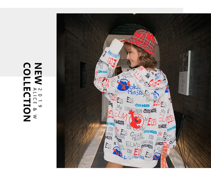 Осенняя мода cec Кофты для женщин ins с рисунками героев мультфильма длинные толстовки с капюшоном