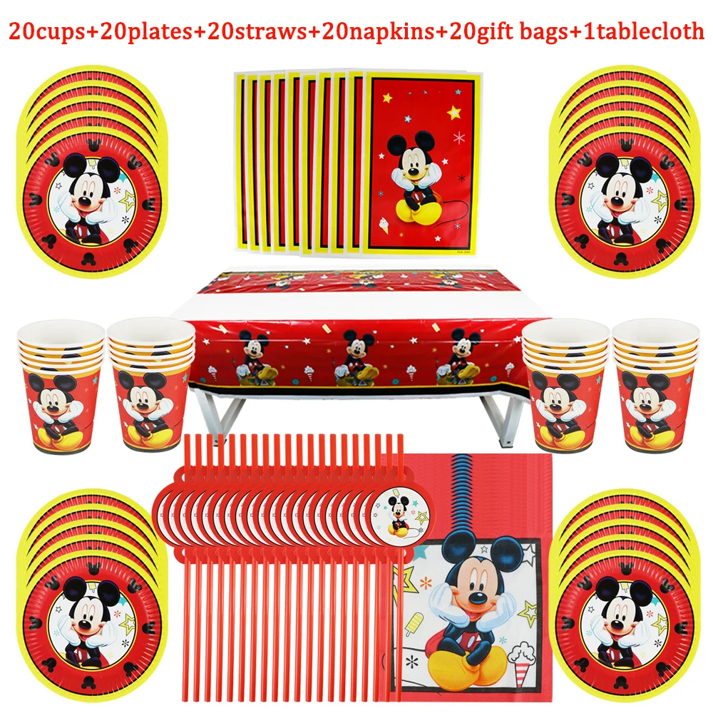 Disney-vajilla desechable con temática de cumpleaños de Mickey Mouse, suministros de fiesta...