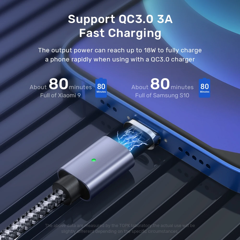 Магнитный кабель TOPK usb-c Micro USB для быстрой зарядки и передачи данных мобильный