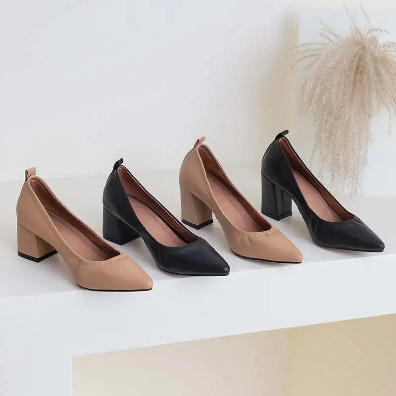 

Krazing pot genuine leather high heels slip on popular pointed toe high heels office lady women pumps wedding spring shoes L26