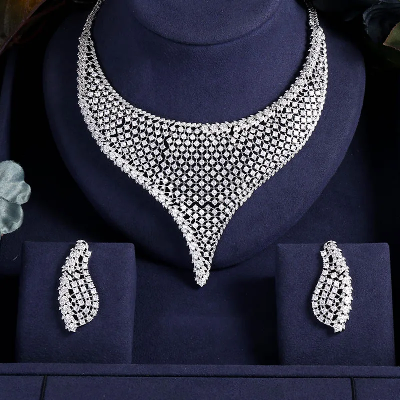 JaneKelly роскошный Искрящийся Блестящий кубического циркония серьги ожерелье