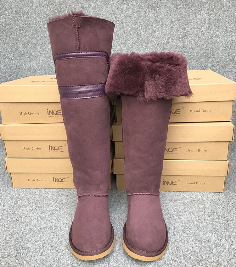 Wine Red Модные стильные высокие женские зимние сапоги выше колена на меху с бантом; зимние сапоги из натуральной овечьей кожи - Цвет: Wine Red