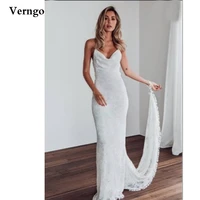 verngo boho full lace wedding dress spaghetti straps to wrist for train sheath backless bridal gowns bohemian robe de mariage