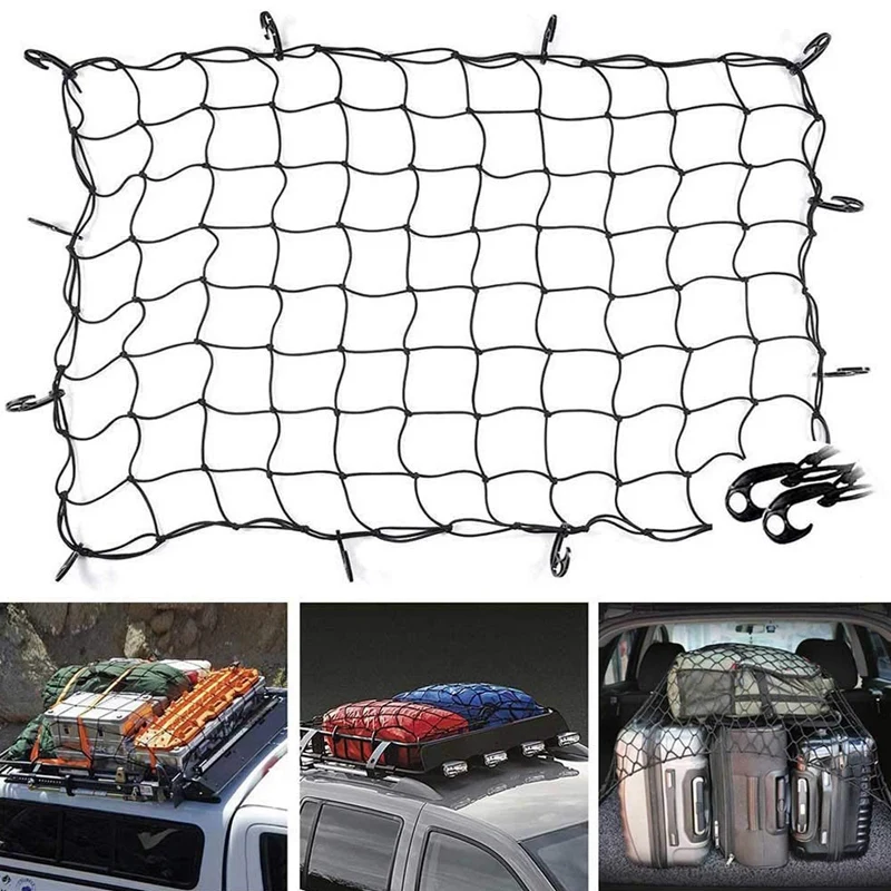 

47 Inch X 36 Inch Cargo Net Bungee Nets Stretches To 80 Inch X 60 Inch Mesh Holds More Than 200 Lbs Loads,16 Adjustable Hooks