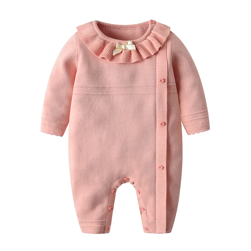 

New autumn and winter children's clothing cotton knitted jumpsuit baby girl pink sweater baby girl romper
