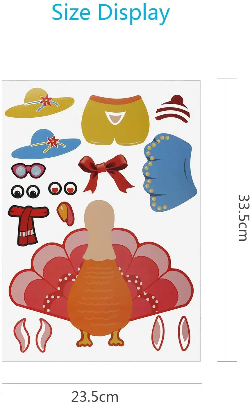 METABLE 20 sheet Make-A-Turkey Stickers Thanksgiving DIY Sticker for Kids Party Favors Autumn Fall Harvest Crafts(2 Designs) | Дом и сад