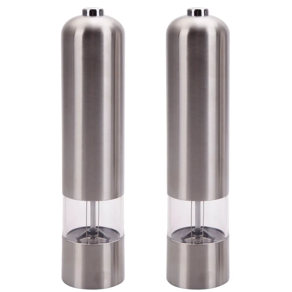 

2pcs/set Stainless Steel Electric Automatic Pepper Mills Salt Grinder Silver Home Use Electric Pepper Mills Easy to Clean