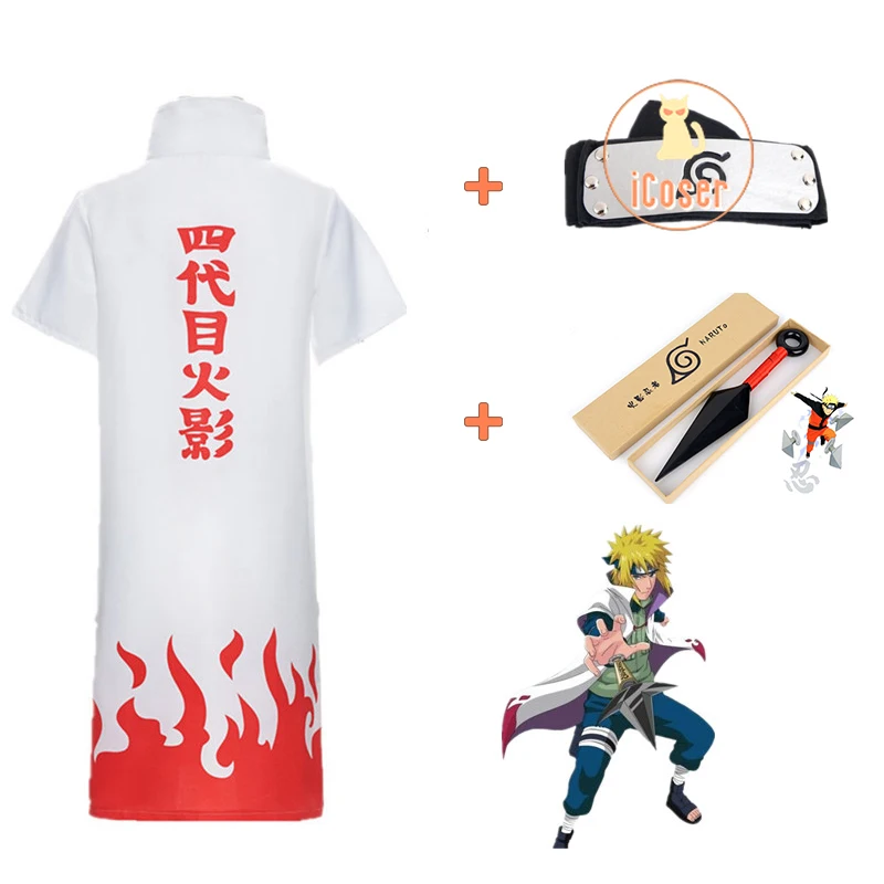 

Anime Namikaze Minato Cosplay Cloak Headband Kunai 4th Yondaime Hokage Hood Costume Halloween Party Group Dress Cape