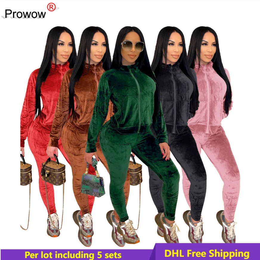 

Женский велюровый спортивный костюм из двух предметов PROWOW, осенняя одежда с длинным рукавом, однотонная толстовка с капюшоном на молнии, сп...