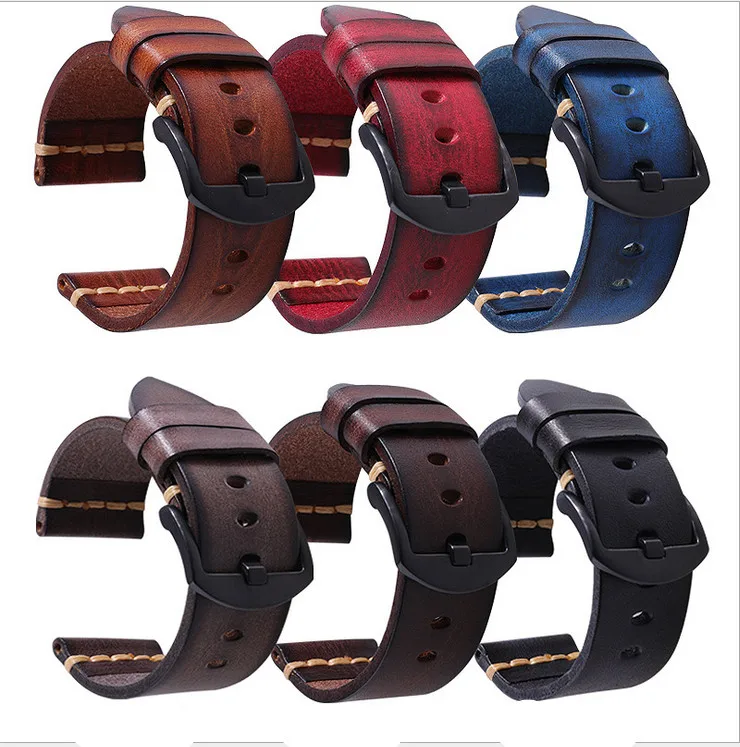 Wholesale 10PCS/Lot Genuine Cow Leather Watch Band Watch Strap Black Buckle 18mm 20mm 22mm 24mm 26mm Size Available - 20200533