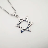 new fine polished stainless steel 6 pointed star pendant necklace silver color long chain geomitric star necklace pendant men