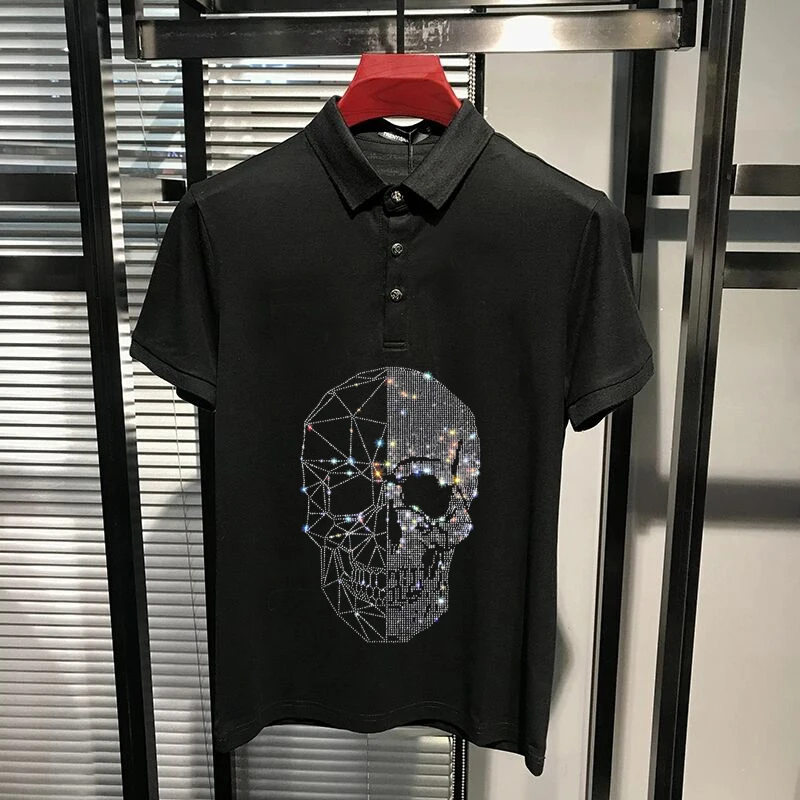 

Couple Skull Hot Drill Casual Cotton Sweatshirt Golf Polo Short Sleeve Jogging Summer Men's T-Shirt
