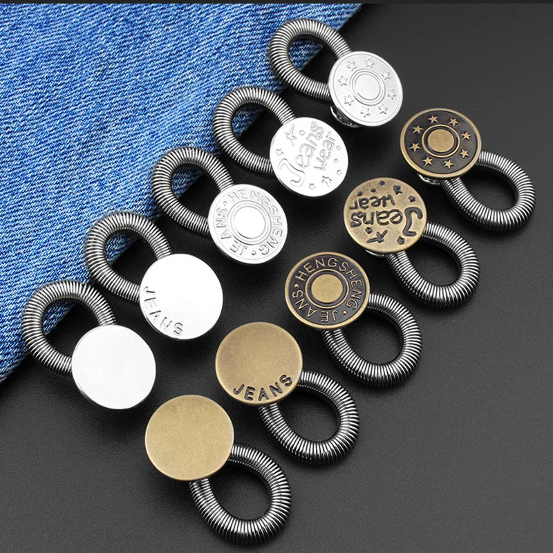 5pcs Jeans Waist Extension Adjustable Stretch Button Spring Trousers General Metal Buttons Accessories