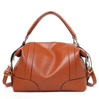 Женская сумка-тоут, Классическая, винтажная, из мягкой искусственной кожи, однотонная, коричневая, черная, темно-синяя