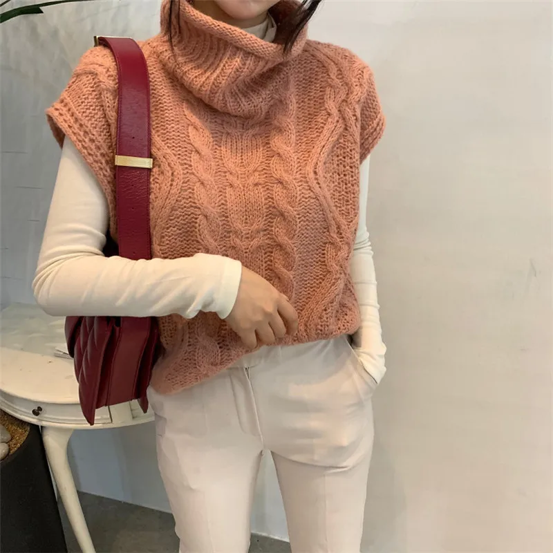 

retro twist knitted simple solid sweater vest elegnat fashion all-match chic streetwear winter thick soft sleeveless vest 2020