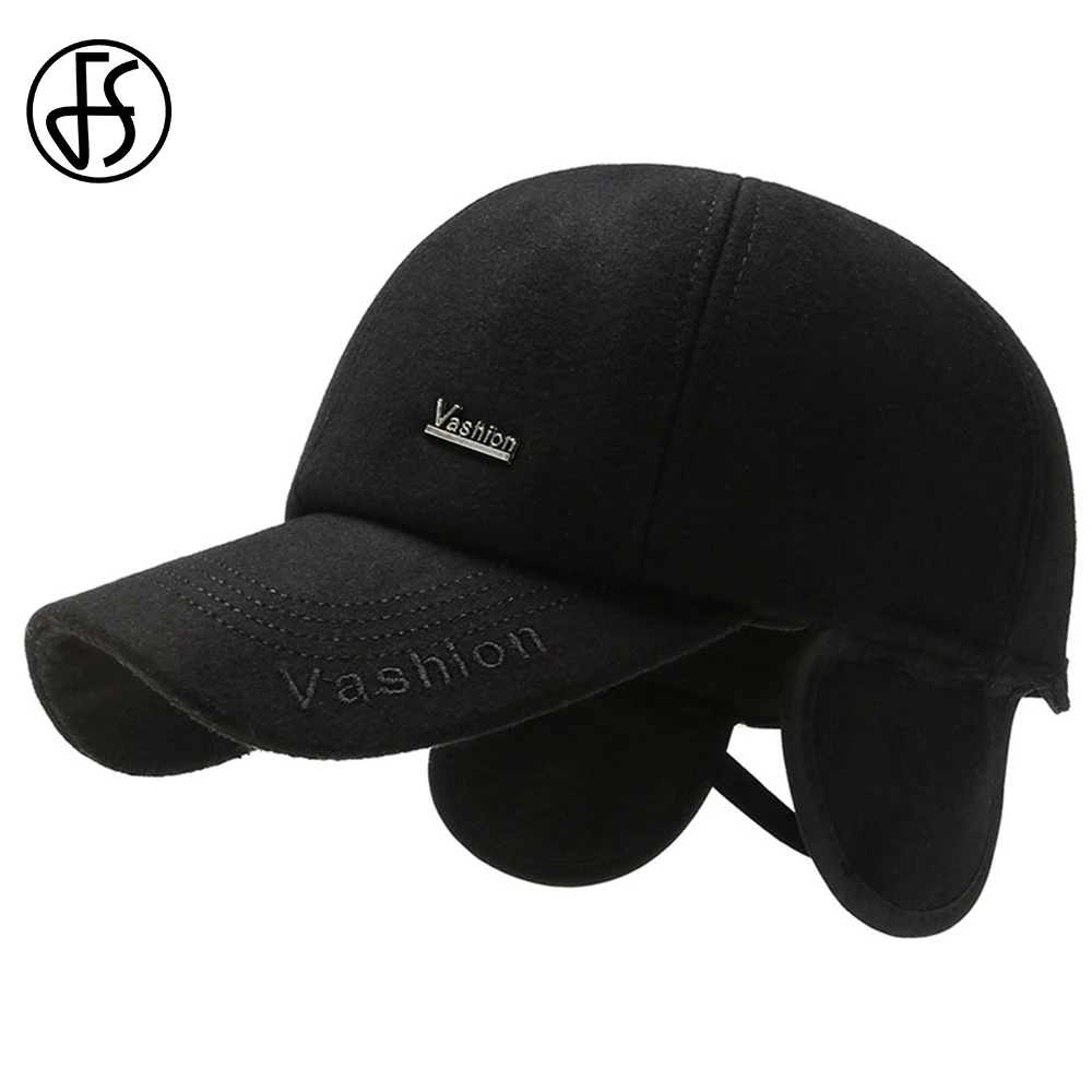 

FS Autumn Winter Cap For Men Women Windproof Baseball Cap With Earflap Black Gray Warm Earmuffs Hat Middle-aged Dad Hats Bone