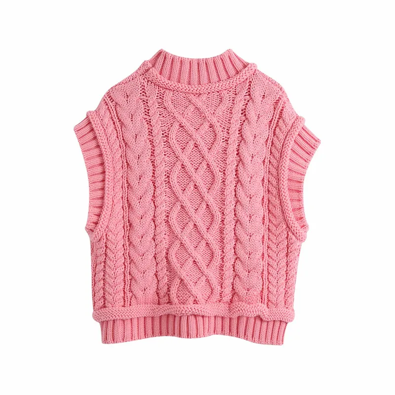 Evfer Women Casual Za Turtleneck Pink Knitted Pullover Vest 2020 Autumn Chic Lady Sleeveless Sweaters Girls Cute Jumpers | Женская