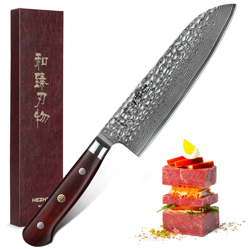 HEZHEN 7 дюймовый нож Santoku японский дамасский VG10 Стальные режущие инструменты для