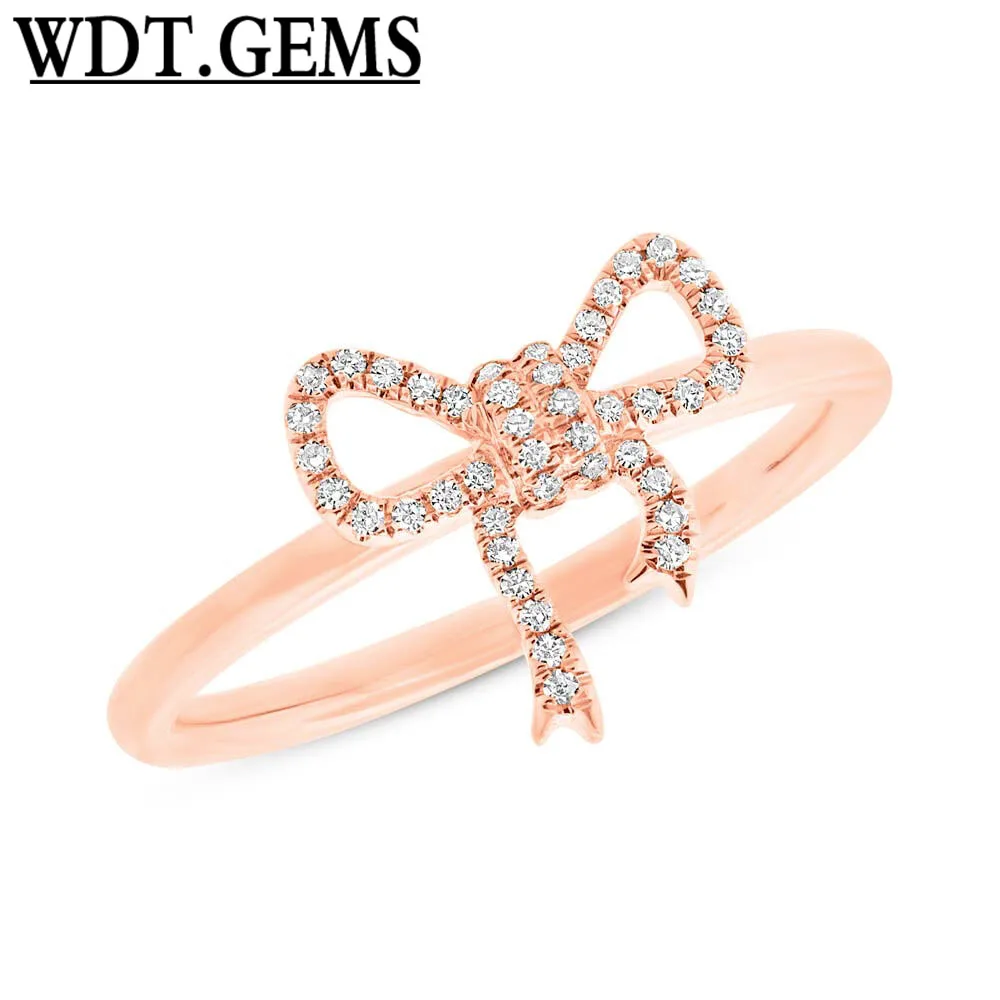 

Womens 0.11ct 10K Yellow Gold Natural Diamond Cocktail Bow Ribbon Fashion Ring