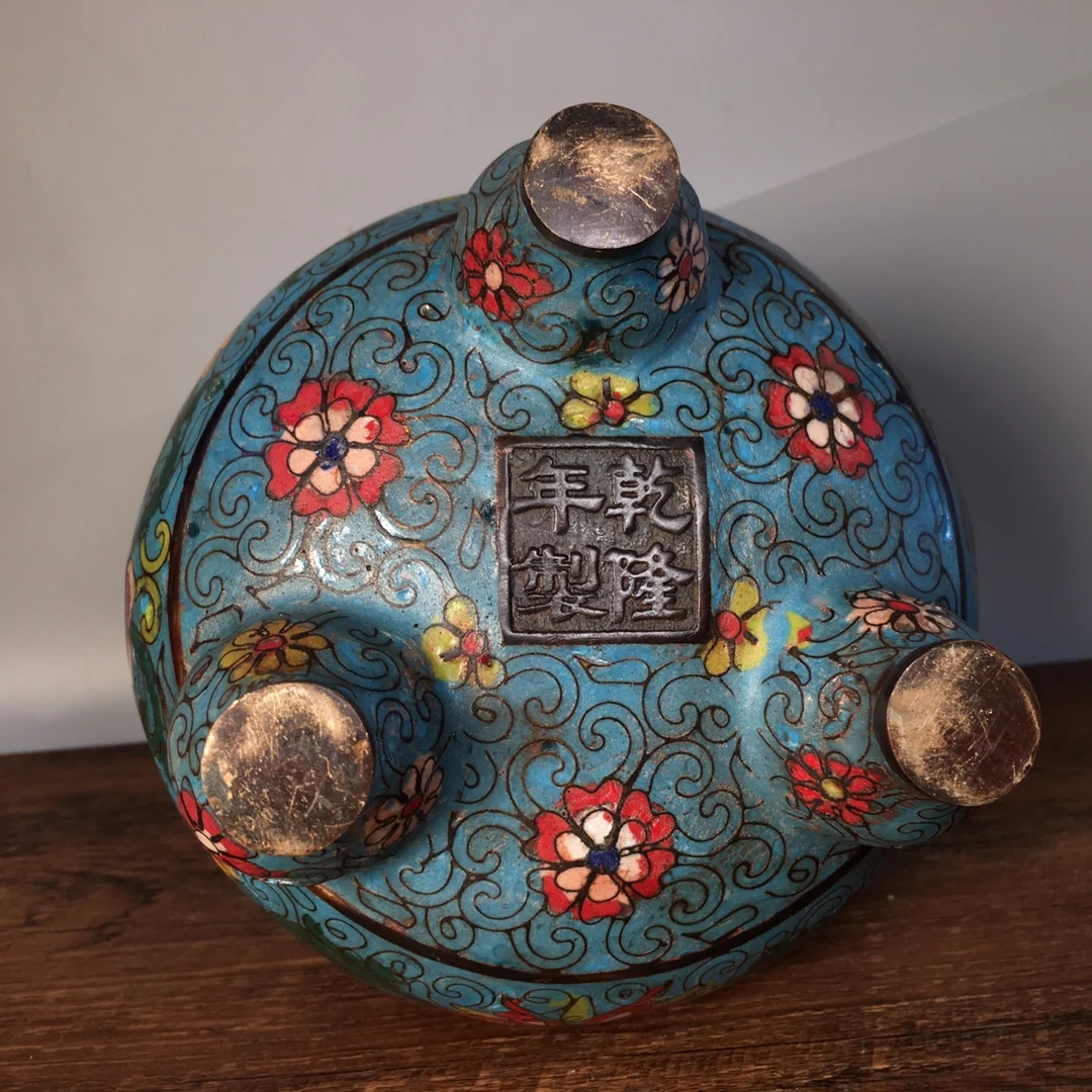 

LaoJunLu Pure Copper Cloisonne Blue Background Incense Burner Imitation antique bronze masterpiece collection of solitary