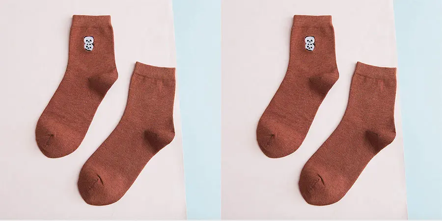 Brick red Милые короткие носки с вышивкой из мультфильма для женщин/девочек, однотонные повседневные хлопковые носки до лодыжки, женские забавные носки - Цвет: Brick red