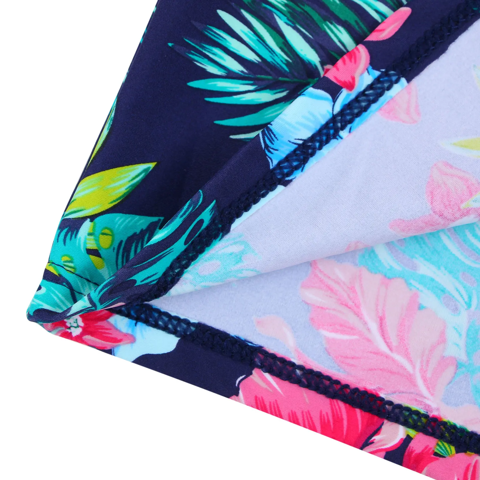 

BAOHULU Girls Two Pieces Swimsuit Navy Flower Print Short Sleeve Swimwear Children Water Sport Rashguard Bathing Suit