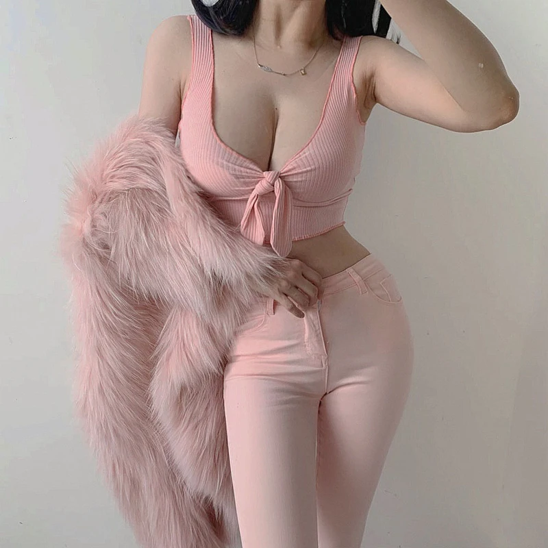 Женский топ с глубоким вырезом, без рукавов, с открытыми плечами и V-образным вырезом, на шнуровке, розовый, 2020 от AliExpress WW