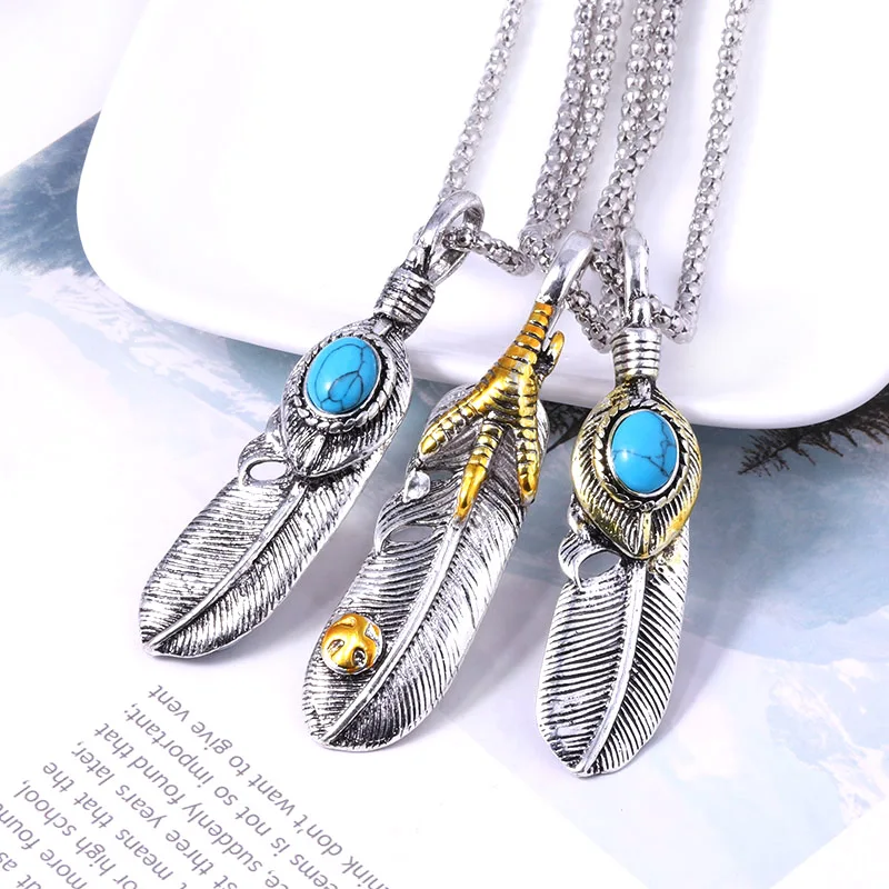 RJ Ретро готическое ожерелье с подвеской в виде пера Сидней Золотой Орлан коготь