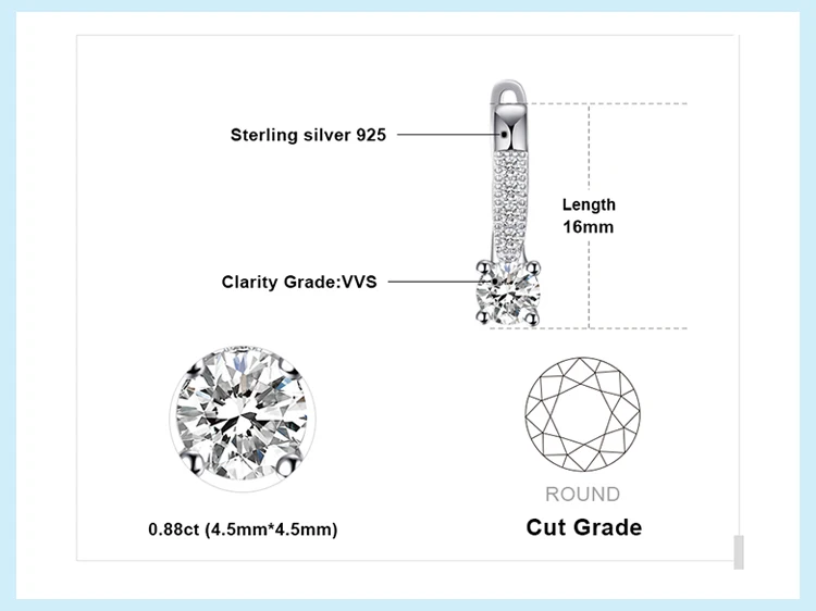 Jewelrypalace 1ct Клипсы 925 Серебряная свадьба Юбилей украшения для Для женщин модные вечерние подарок
