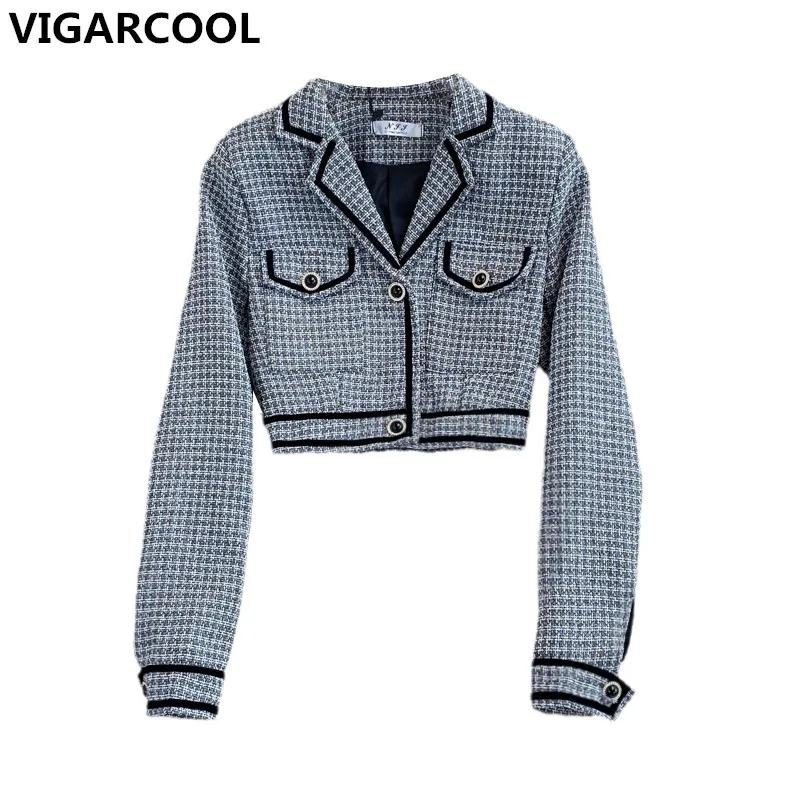 

Пиджак женский короткий, в клетку, в стиле ретро, на осень, 2021