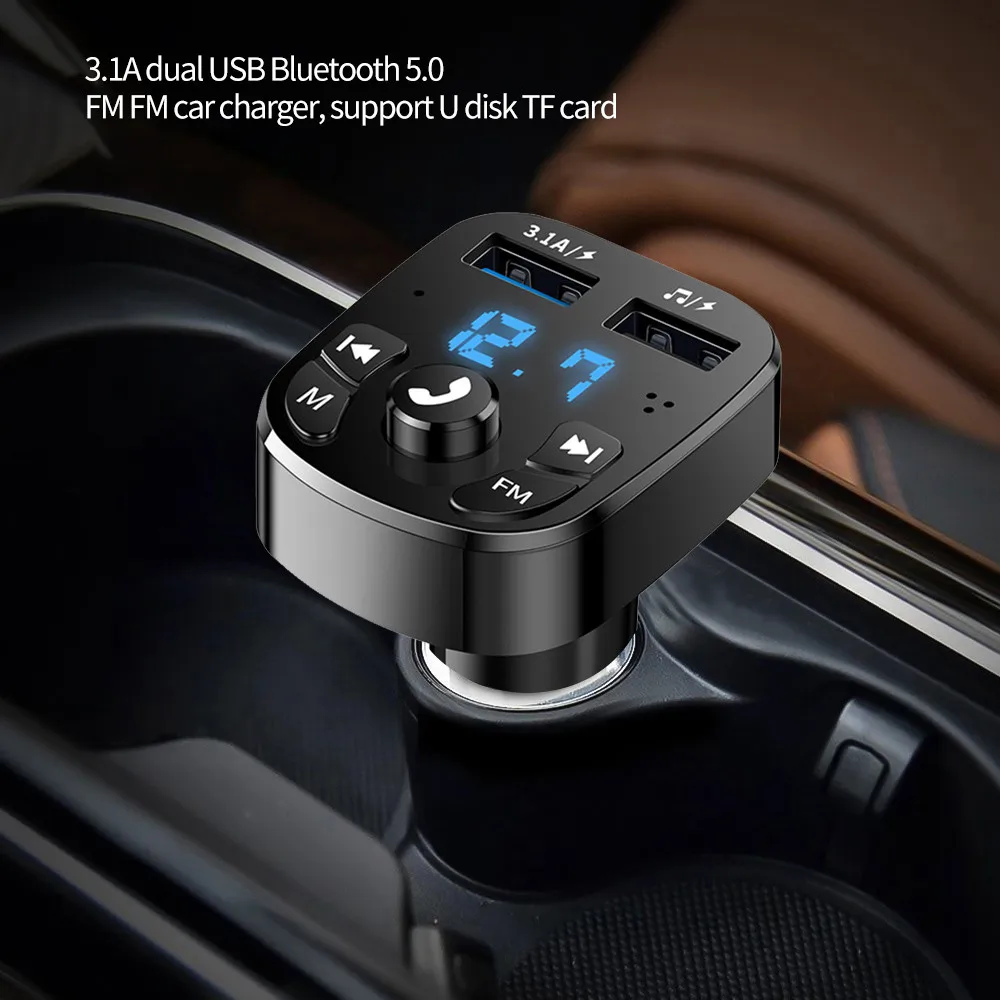 Bluetooth 5.0 Car Charger Dual USB Kit FM Transmitter Audio MP3 Player autoradio Handsfree 3.1A 12-24V For iPhone Samsung | Автомобили и