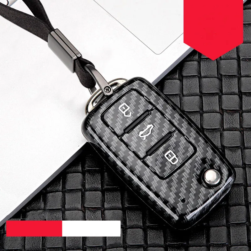 Чехол для ключей автомобиля из АБС-пластика для VW Golf Bora Jetta POLO GOLF Passat Skoda octevia A5 Fabia seat Leon Golf-7 Tiguan-L автомобильный брелок - Название цвета: A-black silver