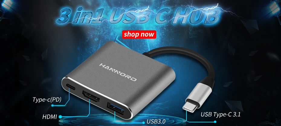Hannord usb-хаб type C-USB 3,0 HDMI адаптер док-станция VGA RJ45 для MacBook Pro USB-C type C 3,1 Разветвитель USB C концентратор