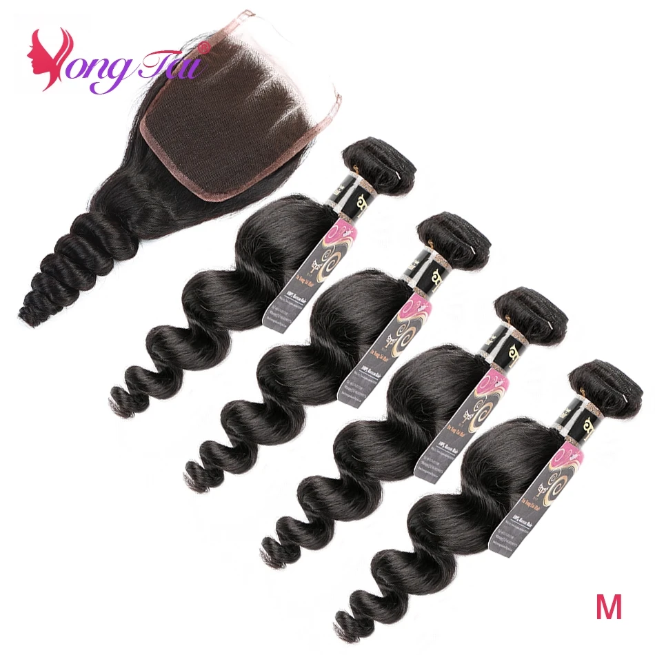 YuYongtai Hair Peruvian Loose Wave Human Hair Weave Loose Wave Bundles With Lace Closure Natural Color Non Remy Hair Extensions