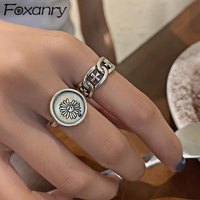 

Женское серебряное кольцо Evimi 925 пробы в виде маргаритки, новая модная винтажная цепочка в стиле панк, геометрическое украшение из тайского серебра, украшения в подарок
