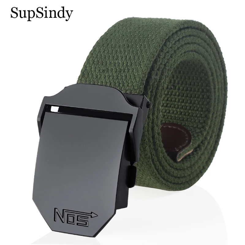 SupSindy Fashion Man Canvas Belt Luxury Black Metal Buckle Jeans Belts for Men Waistband Army Military Tactical belts Male Strap