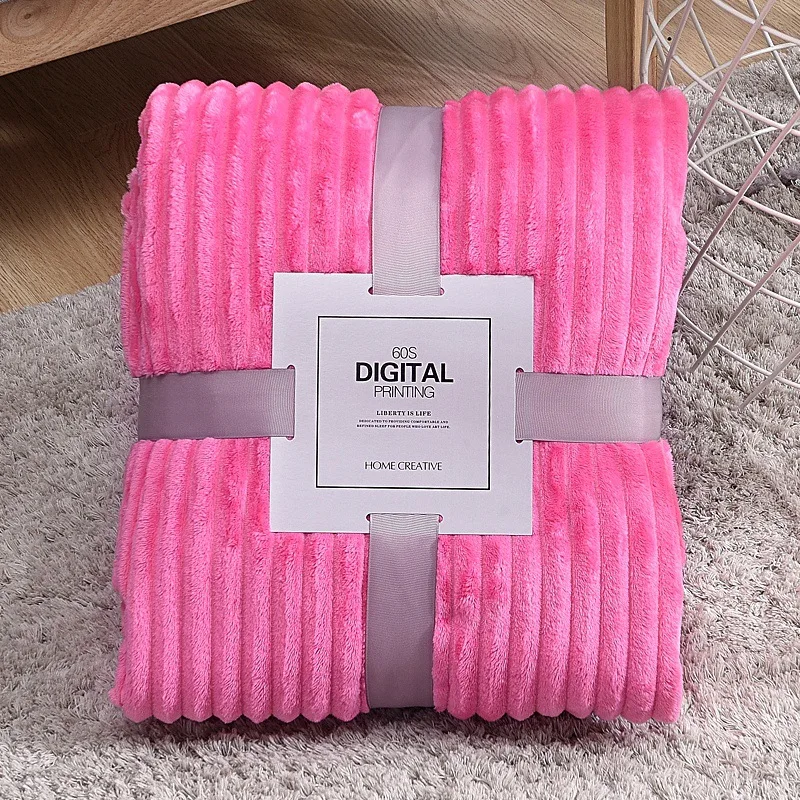 Красный Striped Flannel Fleece Throw Blanket Soft Travel Blanket Solid Color Bedspread Plush Cover for Bed Sofa Warm Gift Dropship - Цвет: Красный