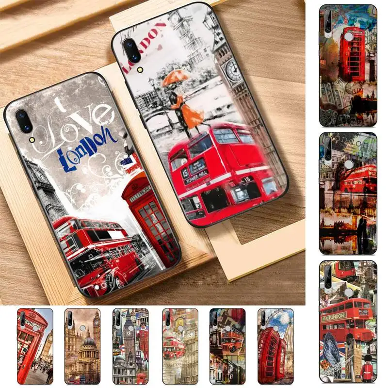 

FHNBLJ London Bus England Telephone Big Ben Phone Case for Huawei Y 6 9 7 5 8s prime 2019 2018 enjoy 7 plus